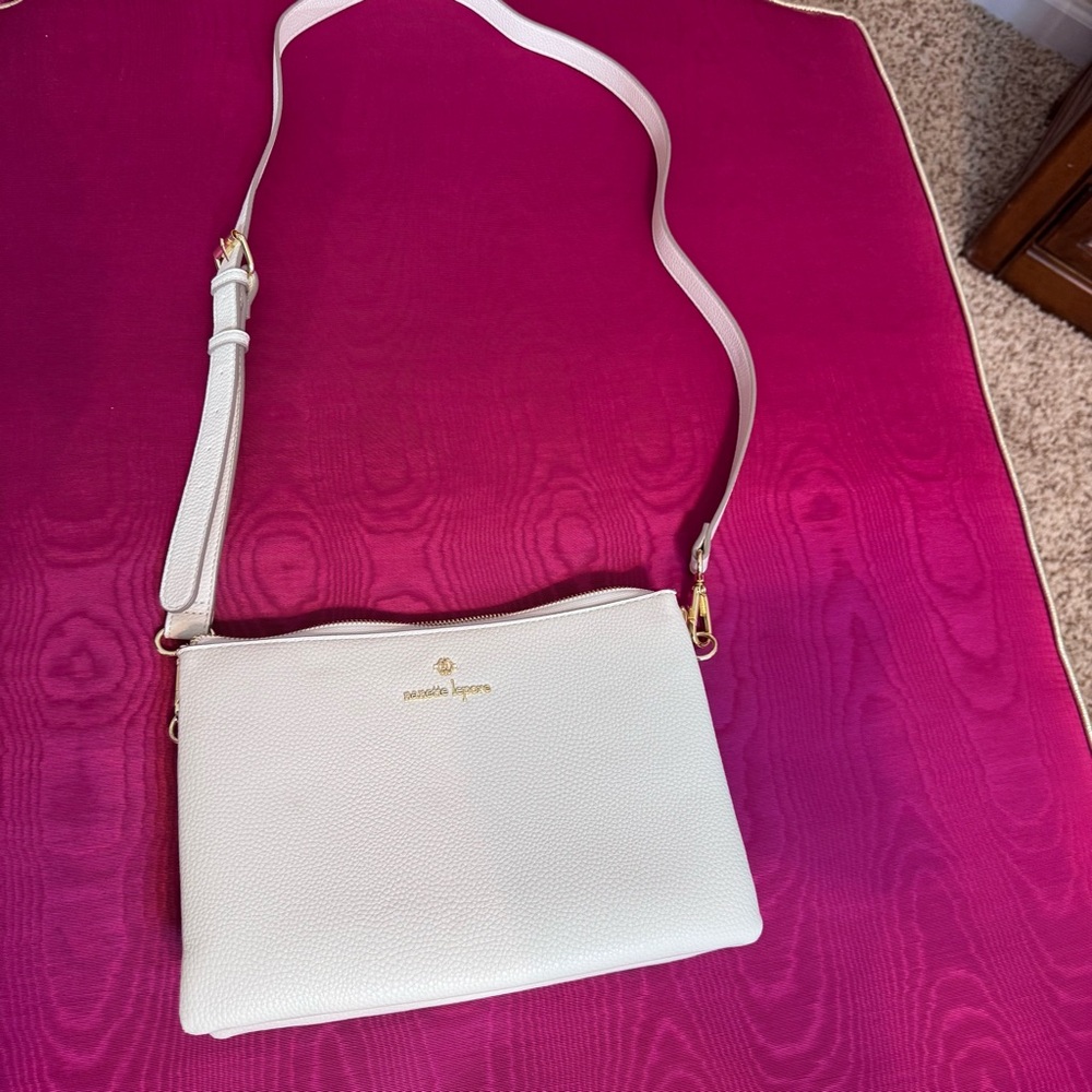 Nanette Lepore White Cream Crossbody Bag Gold Trim Women’s New